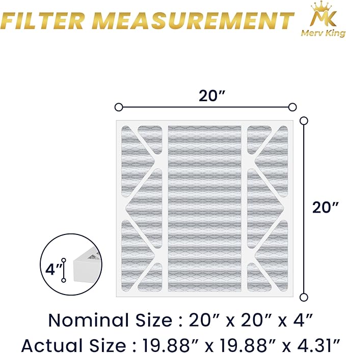 MervKing 20x20x4 Air Filter Actual Size: 19.88" x 19.88" x 4.31" MERV 8 MPR 600-700 | MADE IN USA | 2-Pack | Pleated HVAC AC Furnace Replacement