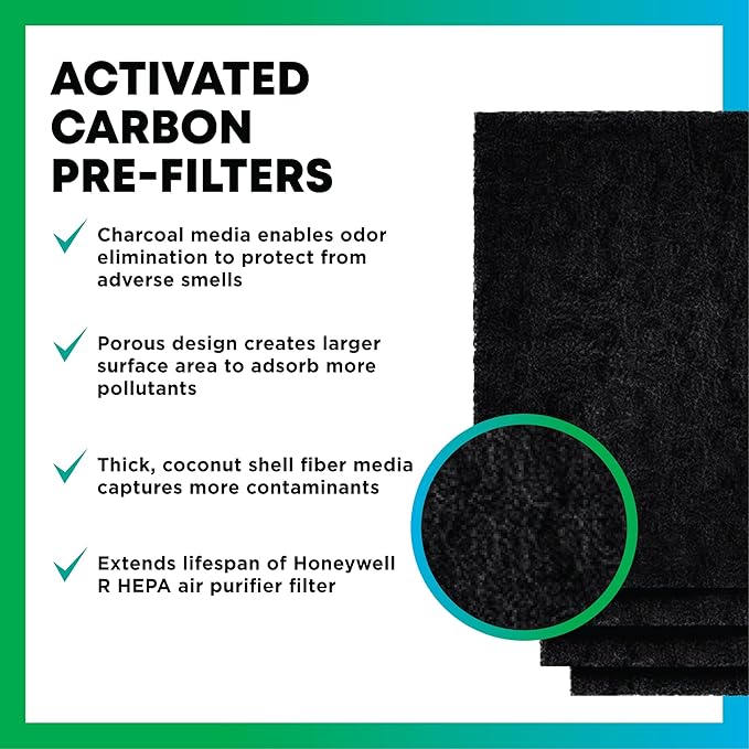 Filterbuy Activated Carbon Pre-Cut Filter HRF-A200 Replacement for Honeywell Air Purifier (4-Pack, Made in USA)