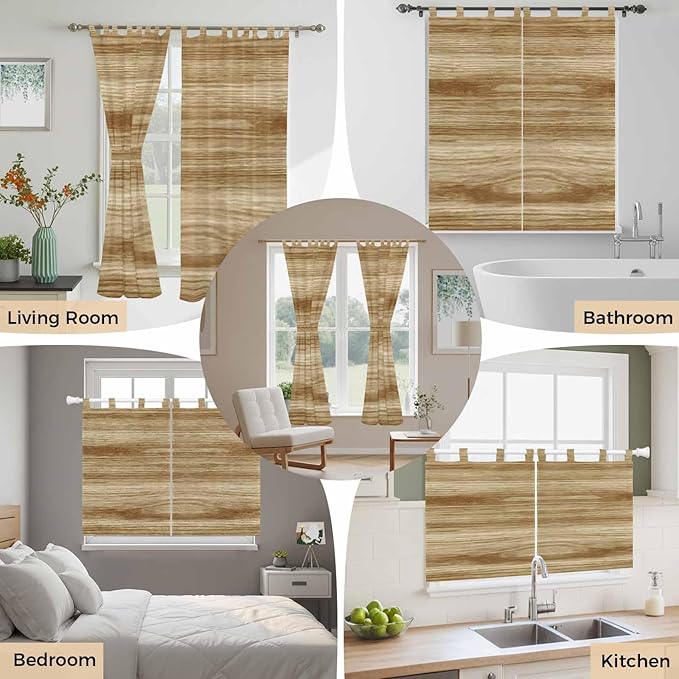 Light Brown Wood Grain Living Room Curtains 84 Inch Length, Window Curtains Tab Top, Western Farmhouse Barn Door Light Filtering Window Treatments Drapes 52"x84" 2 Panel