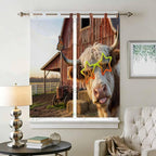 Farm Yaks Living Room Curtains 84 Inch Length, Window Curtains Tab Top, Farmhouse Barn Funny Animals Butterfly Light Filtering Window Treatments Drapes 42"x84" 2 Panel
