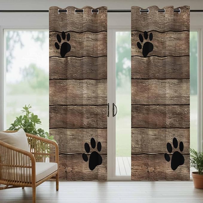Wood Grain Outdoor Curtains for Patio Claws Animals Wooden Brown Vintage Waterproof Outside Curtains with Grommet Top Weatherproof Curtain for Cabana Pergola Gazebo, 2 Pack, 54" W x 108" L