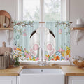 Easter Bunny Kitchen Tier Curtains 45 Inch Long 2 Panel Set,Rod Pocket Short Window Treatment,Easter Eggs Spring Farmhouse Wood Grain Teal Blue Light Filtering Curtains & Drapes 27.5"W x 45"L