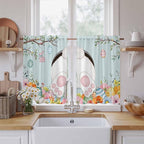 Easter Bunny Kitchen Tier Curtains 45 Inch Long 2 Panel Set,Rod Pocket Short Window Treatment,Easter Eggs Spring Farmhouse Wood Grain Teal Blue Light Filtering Curtains & Drapes 27.5"W x 45"L