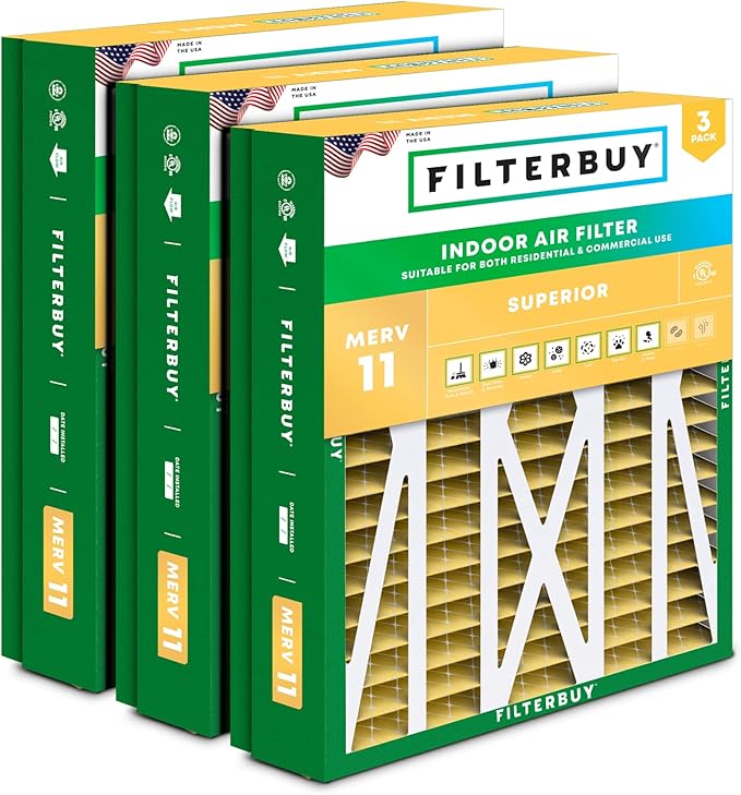 Filterbuy 21x23.5x5 Air Filter MERV 11 Superior Pet & Allergy Defense (3-Pack), Pleated HVAC AC Furnace Filters for Trane Perfect Fit & American Standard (Actual Size: 20.00 x 23.09 x 4.97)