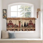 Brown Farmhouse Tier Curtains, Vintage Country Animals Wooden Grain Light Filtering Kitchen Curtains, 2Pcs Rod Pocket Half Window Treatments Panels for Sink Cafe Cabinet Camper 27.5x24 Inches