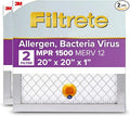 Filtrete 20x20x1 AC Furnace SMART Air Filter, MERV 12, MPR 1500, Track Filter Life With Bluetooth Enabled Sensor, CERTIFIED asthma & allergy friendly, 2-Pack (Actual Size 19.719x19.719x0.78 in)