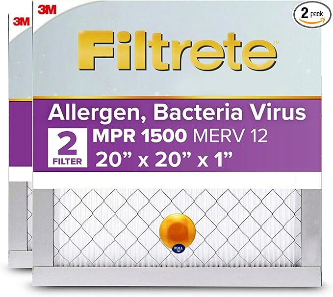 Filtrete 20x20x1 AC Furnace SMART Air Filter, MERV 12, MPR 1500, Track Filter Life With Bluetooth Enabled Sensor, CERTIFIED asthma & allergy friendly, 2-Pack (Actual Size 19.719x19.719x0.78 in)