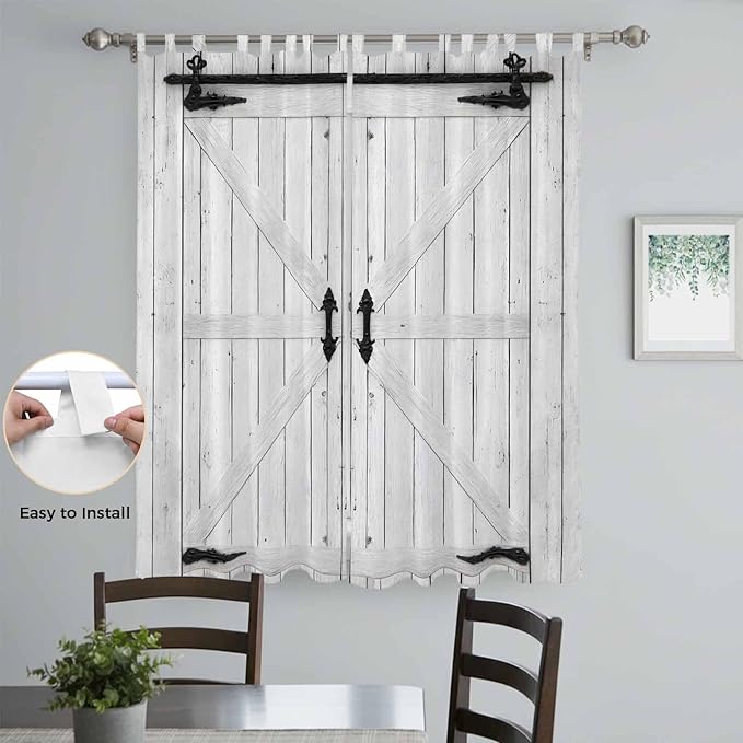 Farmhouse Wood Grain Living Room Curtains 84 Inch Length, Window Curtains Tab Top, Vintage Country Barn Gate Grey Light Filtering Window Treatments Drapes 52"x84" 2 Panel