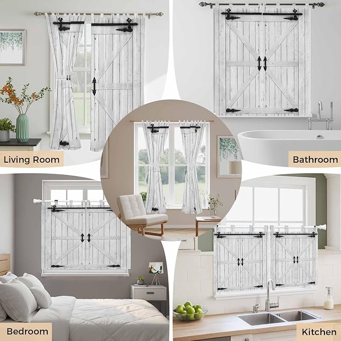 Farmhouse Wood Grain Living Room Curtains 96 Inch Length, Window Curtains Tab Top, Vintage Country Barn Gate Grey Light Filtering Window Treatments Drapes 52"x96" 2 Panel