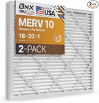 BNX TruFilter 18x20x1 MERV 10 (2-Pack) AC Furnace Air Filter - MADE IN USA - Pleated Air Conditioner HVAC AC Furnace Filters - Removes Odor, Mold, Bacteria, Smoke