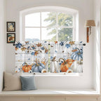 Thanksgiving Pumpkin Kitchen Tier Curtains 24 Inch Long 2 Panel Set,Rod Pocket Cafe Small Window Curtains Over Sink,Fall Maple Leaf Daisy Wooden Grain Short Drapes for Bathroom Cabinet 27.5"W x 24"L