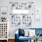 Texas Star Country Kitchen Curtains Set 3 Piece for Windows, Rod Pocket Valance and Tier Set 36 Inch Length, Blue Farmhouse Branches Light Filtering Cafe Curtains for Living Room Bathroom