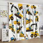 Kids Construction Equipment Window Curtains, Excavator Tractor Tow Truck Rod Pocket Decorative Windows Curtain for Children Teens Boys Girls Room Decor 63x63in (30% Blackout)