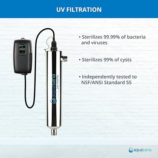 Aquasana Whole House Well Water Filter | 500,000 Gallons | UV, Carbon & KDF | Salt-Free Softener Alternative | Tackles up to 99.99% Chlorine, Bacteria, Viruses, Cysts & Scale | Rhino WH-WELL-CT-UV