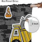 Kids Construction Excavator Window Curtains, Yellow Excavator Transporter Truck Cartoon Vehicles Rod Pocket Decorative Window Curtain for Children Teens Room 55x63in (30% Blackout)