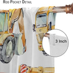 Kids Excavator Curtains, Retro Truck Tractor Machinery Construction Vehicle Crane Digger Mixer Rod Pocket Decorative Windows Curtain for Teens Girls Boys Room 52x84in (30% Blackout)