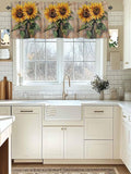 Kitchen Valances for Window, Watercolor Sunflower Retro Board Light Filtering Rod Pocket Valance Curtain, Farm Brown Wood Grain Short Curtains Window Topper for Bedroom Bathroom Living Room 54x18in