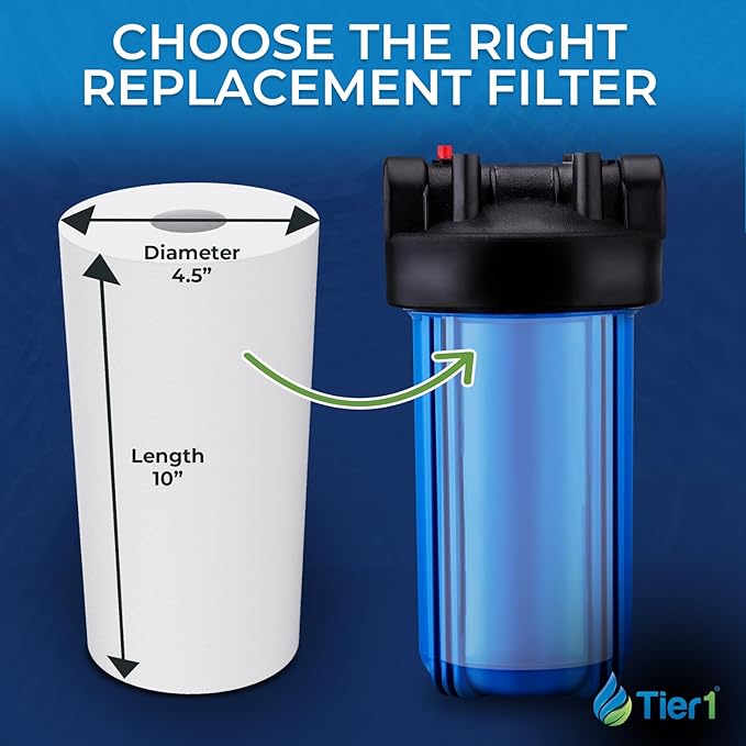 Tier1 1 Micron 10x4.5 Water Filter | Spun Wound Polypropylene Whole House Sediment Water Filter | Replacement for Pentek DGD-2501, 155359-43, SDC-45-1001 | 4.5 x 10 Water Filter Cartridge (6-Pack)