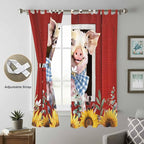 Pig Sunflowers Living Room Curtains 84 Inch Length, Window Curtains Tab Top, Eucalyptus Leaves Floral Bees Red Barn Light Filtering Window Treatments Drapes 52"x84" 2 Panel