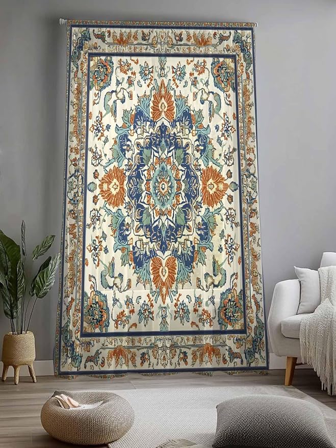 Sheer Curtains 84 Inches Long, Southwest Farmhouse Semi Sheer Curtains Light Filtering Window Treatment, Orange Blue Desert Bohemian Privacy Voile Drapes for Living Room Bedroom 52x84 Inch