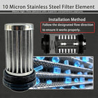 10 micron inline fuel filter with 6AN 8AN 10AN Adapter and Bracket Clip 50MM Black Universal