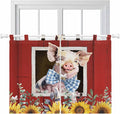 Pig Sunflowers Kitchen Curtains 45 Inch Length, Short Cafe Window Curtains Tab Top, Eucalyptus Leaves Floral Bees Red Barn Light Filtering Window Treatments Tier Drapes 27.5"x45" 2 Panel