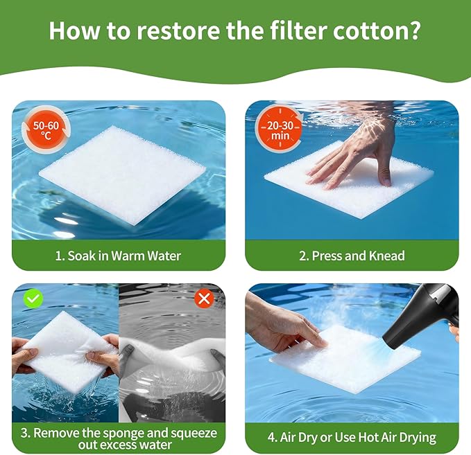 Aquarium Filter Floss 24"x36"x0.5" Filter Floss for Fish Tank -Micro Fine Multi-Layer Polishing Aquarium Filter Pad-Filter Media Roll for Crystal Clear Water Cut to Size