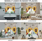Red Yellow Sunflowers Swag Valances for Windows, Retro Rustic Barn Doors Butterfly Brown Rod Pocket Kitchen Curtains Valance, Kitchen Window Curtains Swag for Cafe Living Room, 2 Panels, 36x45 inch