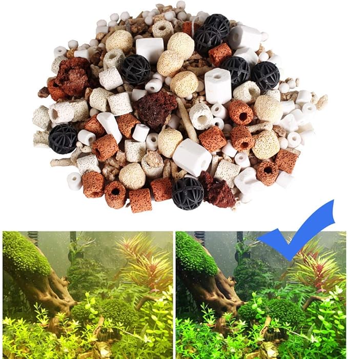 GOLDEAL Bio Balls Ceramic Rings Set, Aquarium Biological Filter Media with Mesh Bag for Fish Tank and Pond, Fish Tank Filter, Decorations, Accessories (1.1lb,1Pack)