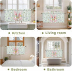 Easter Kitchen Tier Curtains 24 Inch Long 2 Panel Set,Rod Pocket Cafe Small Window Curtains Over Sink,Spring Bunny Ears Feet Flowers Green Plaid Light Filtering Short Drapes for Bathroom 27.5"W x 24"L