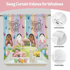 Swag Curtain Valances for Kitchen Windows,Happy Easter Rabbit Butt Egg on Daisy Leaf Short Rod Pocket Window Valance,Bufferfly on Wood Barn Swag Topper for Bedroom Living Room,2 Panels 36x36in