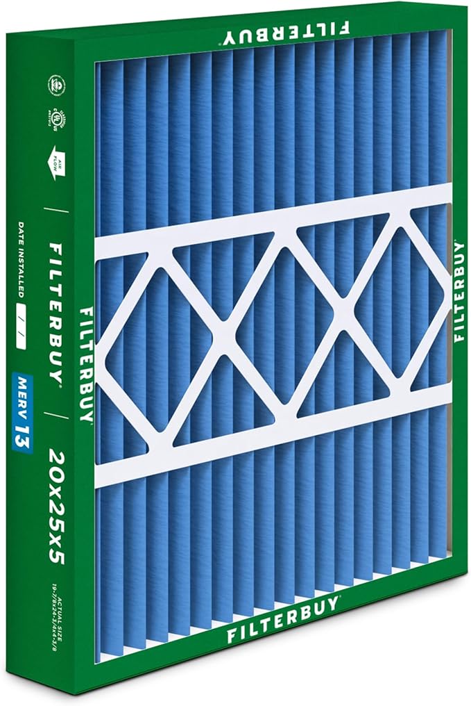 Filterbuy 20x25x5 Air Filter MERV 13 Optimal Smoke & Allergy Defense (4-Pack), Pleated HVAC AC Furnace Filters for Honeywell FC100A1037, Lennox X6673, and More (Actual Size: 19.88 x 24.75 x 4.38)