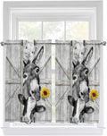 Grey Farmhouse Tier Curtains 45 Inches Long, Vintage Sunflowers Animals Printed Window Treatment Curtain Drapes, Small Curtain Drapes for Bathroom Laundry Room, 27.5"x45", 2 Panels