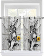 Grey Farmhouse Tier Curtains 45 Inches Long, Vintage Sunflowers Animals Printed Window Treatment Curtain Drapes, Small Curtain Drapes for Bathroom Laundry Room, 27.5"x45", 2 Panels