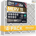 BNX TruFilter 20x23x1 Air Filter MERV 11 (4-Pack) - MADE IN USA - Allergen Defense Electrostatic Pleated Air Conditioner HVAC AC Furnace Filters for Allergies, Dust, Pet, Smoke, Allergy MPR 1200 FPR 7