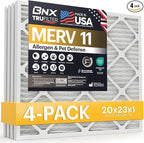 BNX TruFilter 20x23x1 Air Filter MERV 11 (4-Pack) - MADE IN USA - Allergen Defense Electrostatic Pleated Air Conditioner HVAC AC Furnace Filters for Allergies, Dust, Pet, Smoke, Allergy MPR 1200 FPR 7