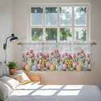 Easter Kitchen Tier Curtains 36 Inch Long 2 Panel Set,Rod Pocket Half Window Curtains Over Sink,Retro Spring Bunny Eggs Tulip Farm Wooden Grain Light Filtering Short Drapes Cafe 27.5"W x 36"L