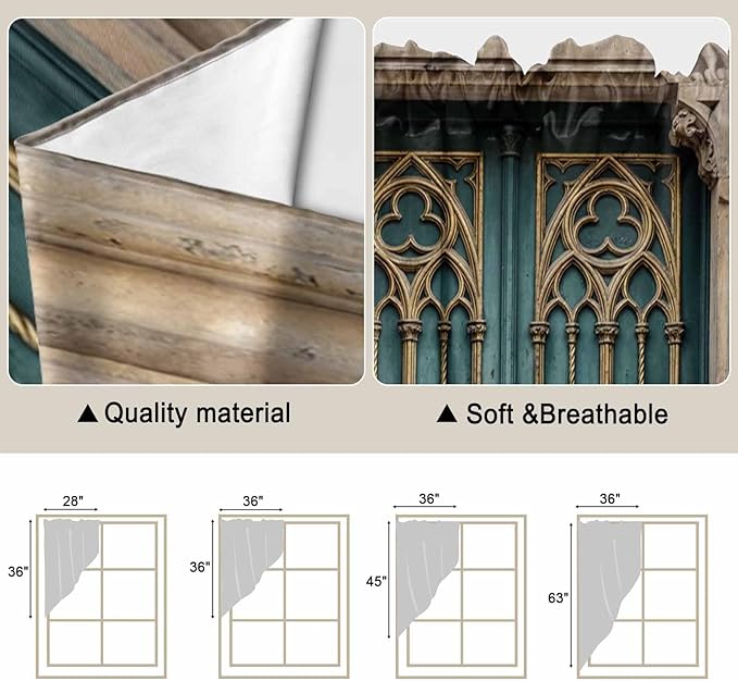 Turquoise Vintage Door Swag Valances for Windows, Countryside Barn Abstract Art Rod Pocket Kitchen Curtains Valance, Small Window Curtains Swag for Cafe Bathroom Living Room, 2 Panels, 36x36 inch