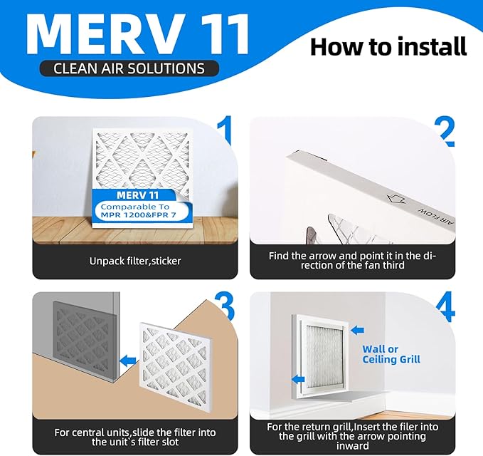 (6 Pack) 14x25x1 Air Filter, MPR 1200 & FPR 7, MERV 11 Pleated Air Filter (Actual Size: 13.75"x24.75"x0.75")