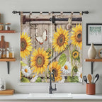 Farmhouse Sunflowers Living Room Curtains 84 Inch Length, Window Curtains Tab Top, Rustic Barn Doors Flowers Butterfly Wooden Light Filtering Window Treatments Drapes 42"x84" 2 Panel