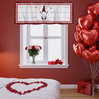 Valentine's Day Valance Curtains for Kitchen, Gnome Red Love Plaid Wood Grain Privacy Rod Pocket Valance Curtain, Light-Filtering Window Treatment for Bedroom Bathroom, 42"x12"