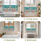 Spring Flowers Tier Curtains, Farmhouse Watercolor Teal Wood Grain Light Filtering Kitchen Curtains, 2Pcs Rod Pocket Half Window Treatments Panels for Sink Cafe Cabinet Camper 27.5x36 Inches