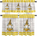 Yellow Gnomes Kitchen Curtains Set 3 Piece for Windows, Rod Pocket Valance and Tier Set 36 Inch Length, Spring Bees Daisy Plaid Wooden Grain Light Filtering Cafe Curtains for Living Room Bathroom