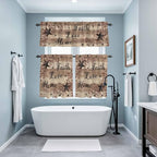 Kitchen Curtains Tiers and Valance Set of 3, Farmhouse Star Brown Light Filtering Window Curtain Set, Retro Branches Berry Wooden Grain Rod Pocket Curtain Drapes for Cafe, Living Room, 36 Inches Tiers