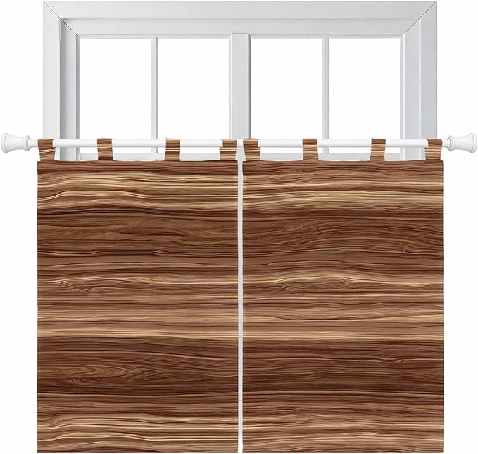 Brown Western Bedroom Curtains 63 Inch Length, Window Curtains Tab Top, Vintage Farmhouse Wood Barn Door Light Filtering Window Treatments Drapes 42"x63" 2 Panel