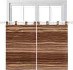 Brown Western Kitchen Curtains 45 Inch Length, Short Cafe Window Curtains Tab Top, Vintage Farmhouse Wood Barn Door Light Filtering Window Treatments Tier Drapes 27.5"x45" 2 Panel