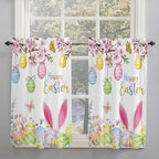 Happy Easter Tier Curtains 45 Inches Long, Spring Watercolor Bunny Eggs Flower Branch Window Treatment Curtain Drapes, Window Half Privacy Curtains for Bedroom Bathroom, 42"x45", 2 Panels