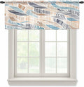 Abstract Stripes Sheer Valance Curtains, Brown Blue Gradient Wavy Lines Leaf Texture Light Filtering Kitchen Valances Rod Pocket Voile Curtain Window Treatment for Bedroom/Living Room/Basement 42Wx12L