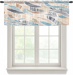 Abstract Stripes Sheer Valance Curtains, Brown Blue Gradient Wavy Lines Leaf Texture Light Filtering Kitchen Valances Rod Pocket Voile Curtain Window Treatment for Bedroom/Living Room/Basement 54Wx18L