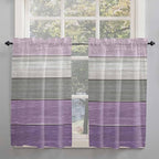 Country Wood Board Gray Purple Window Valance Curtains, Farmhouse Gradient Plank Light Filtering Kitchen Valance with 3-inch Rod Pocket for Living Room Bathroom Bedroom,2 Panel,52x45In
